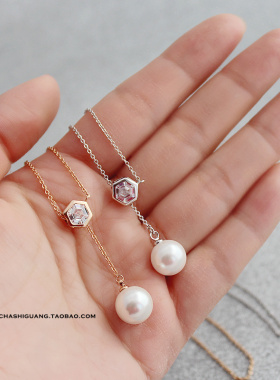 水晶长款珍珠可调节通勤风毛衣链