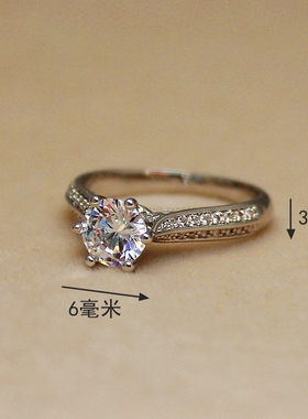 六爪镶嵌仿真婚礼仪式钻石戒指