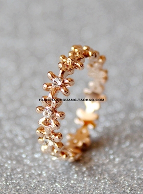韩国版晶莹雪花半圈点钻女戒指