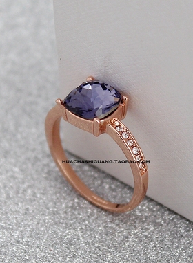 欧美风超闪奥地利方形蓝水晶戒指