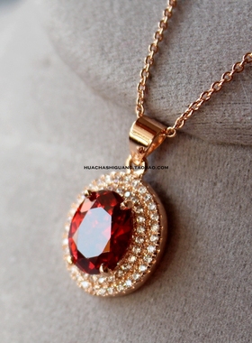 超美锆石酒红刚玉聚会新娘项链