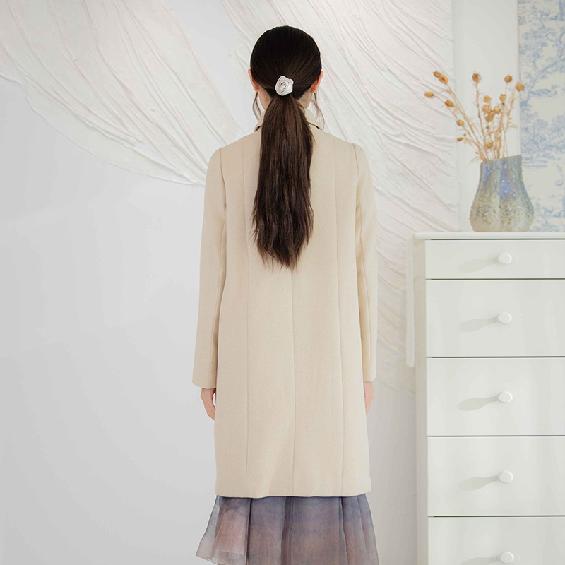 READ_ME读我米黄直身双排扣通勤大衣60957619 - 图3