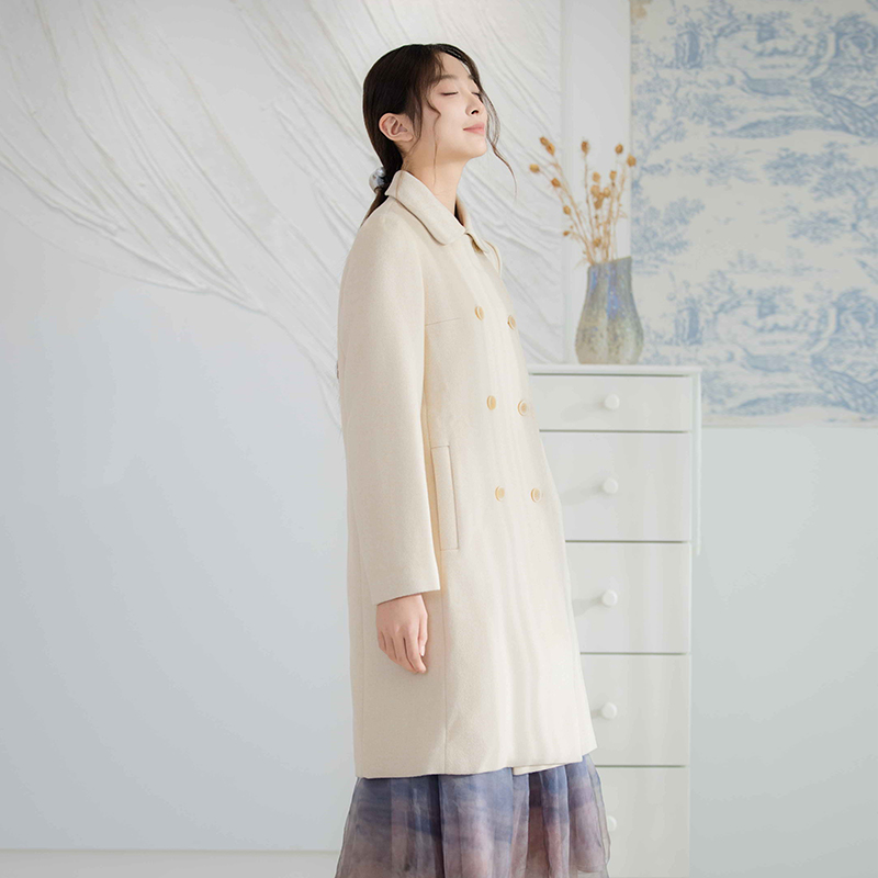 READ_ME读我米黄直身双排扣通勤大衣60957619 - 图2