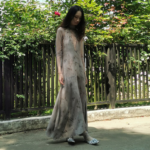 READ_ME读我烟灰印花背带鱼尾连衣裙B90878618 - 图0