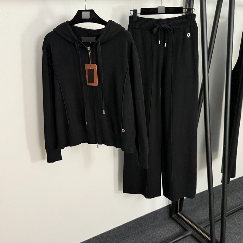 南油新款时尚针织套装 金属圈装饰长袖连帽拉链针织开衫外套+长裤,淘宝优惠券,粉丝福利购,淘宝优惠卷