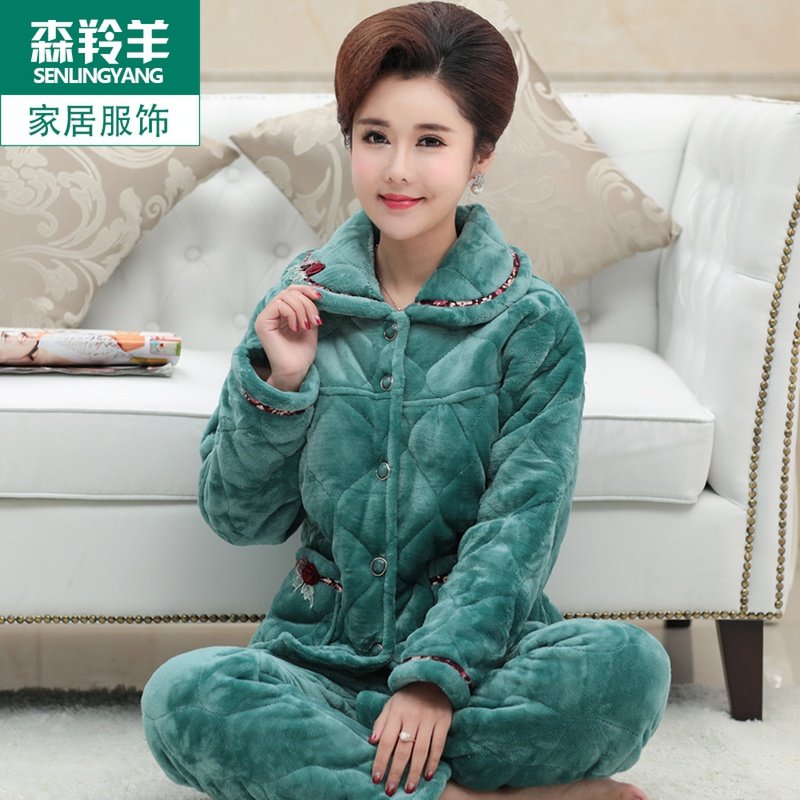 珊瑚绒夹棉睡衣女士冬季三层加厚中年妈妈保暖加绒家居服套装外穿,淘宝优惠券,粉丝福利购,淘宝优惠卷