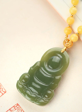 S925纯银镶嵌青玉观音珠串项链蜜蜡碧玉南红精致毛衣链精美古风