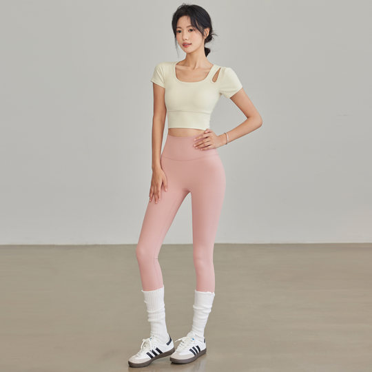 岚纹含胸垫美背瑜伽服网纱镂空运动短袖女跑步健身普拉提上衣夏季