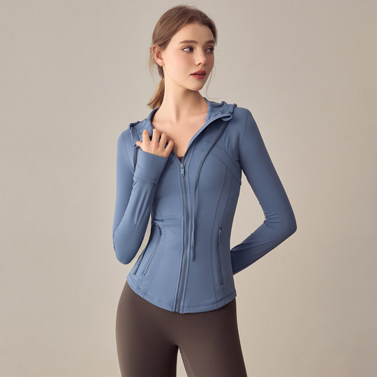 岚纹骑行连帽瑜伽服运动外套女拉链显瘦夹克跑步训练健身长袖上衣