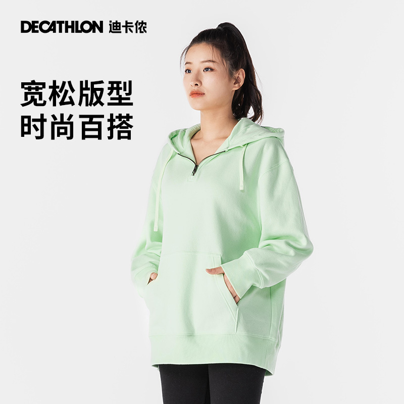 迪卡侬加绒卫衣女秋季保暖半拉链瑜伽服运动休闲时尚跑步上衣SAX3-图2