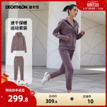 Di Camnon Sports Suit Женщины Падают Новые Тонкие Замшевые Теплые Куртки Наружные Спортивные Длинные Брюки Бегущий Костюм Такси