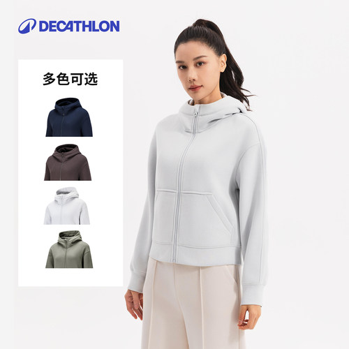 迪卡侬加绒卫衣秋季外套女连帽立领拉链抓绒运动外套8817590RFY3 - 图3