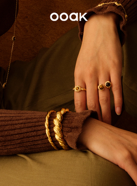 【人气推荐】OOAK流金油画肌理典雅质感原创设计麻花手镯女中古