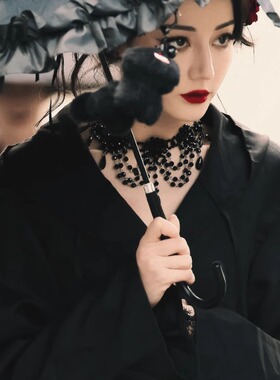 暗夜玫瑰万圣节cos黑色串珠项链颈链复古哥特朋克锁骨链脖子装饰