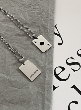 幸运红桃黑情侣钛质不变色项链