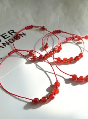 女款红玛瑙手绳手工编织手链