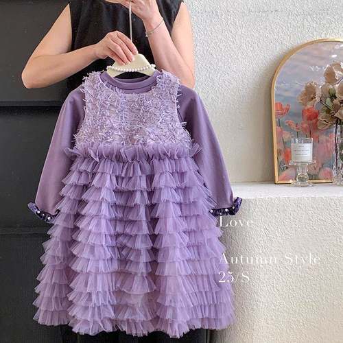 英国Next Naive女童春秋季网纱蛋糕蓬蓬裙高级感拼接背心裙公主礼 - 图0