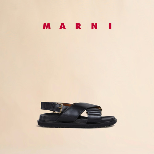 【12期免息】MARNI 女士FUSSBETT牛皮革纯色交叉鞋面凉鞋 - 图0
