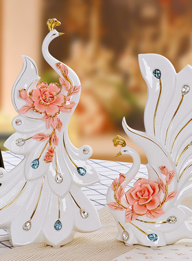 创意家居软装摆设结婚礼物客厅装饰品柜摆件陶瓷工艺摆设描金凤凰