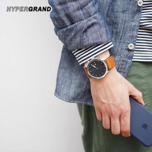hypergrand哈派格原装进口手表男学生防水时尚真皮石英日历大黑棕 - 图1