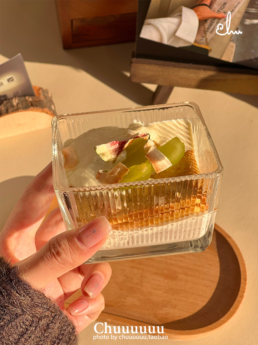 四方玻璃碗小号酸奶碗方形甜品碗家用小料碗火锅蘸料碟高颜值小碗