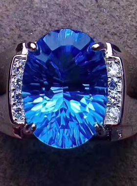 镀925银新品时尚气质瑞士蓝戒指