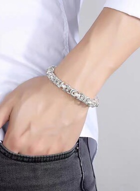 镀925银霸气男士龙头手链纯手工编织手链中国风复古手链