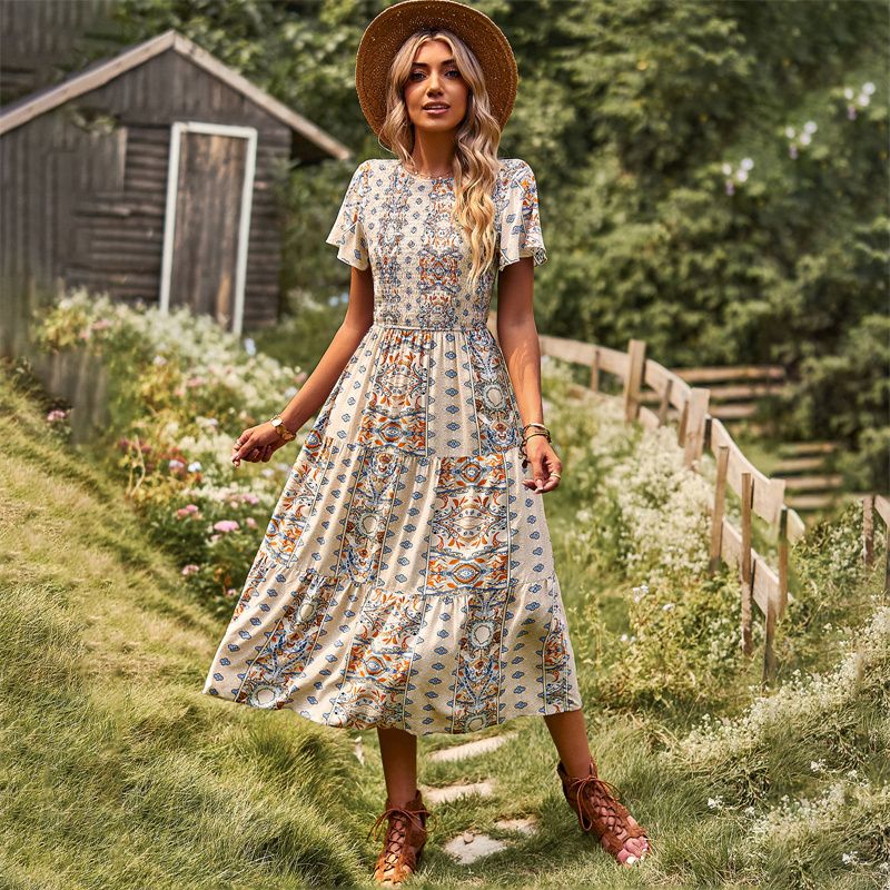 波西米亚连衣裙女裙 Bohemian Big Swing 2023 Summer Rose Dress-图1