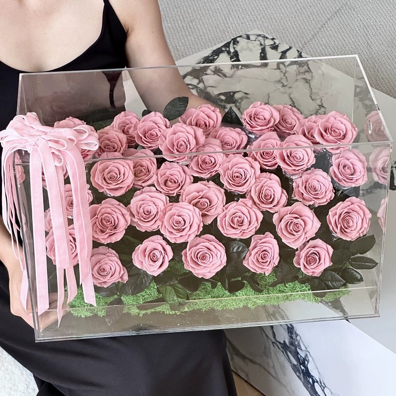 亚克力透明永生花盒翻盖收纳盒口红香水装饰盒带锁高档礼品盒定制 - 图3