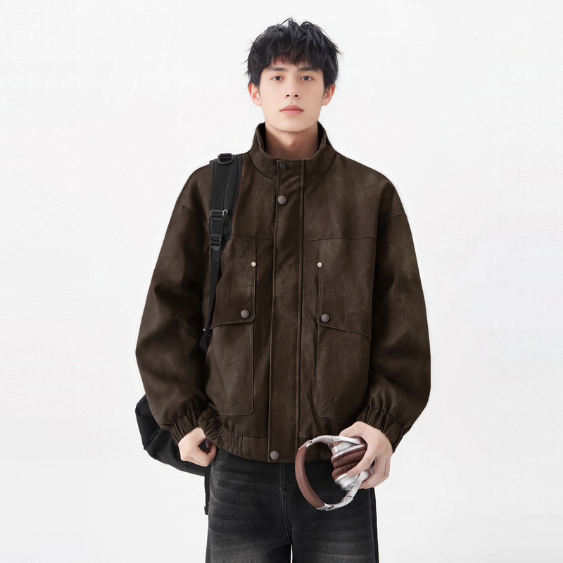 快鱼男士人造革皮衣25年秋新款宽松立领防风外套街潮廓形机车夹克,淘宝优惠券,粉丝福利购,淘宝优惠卷
