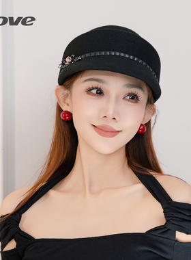 秋冬时尚百搭羊毛呢马术帽女款