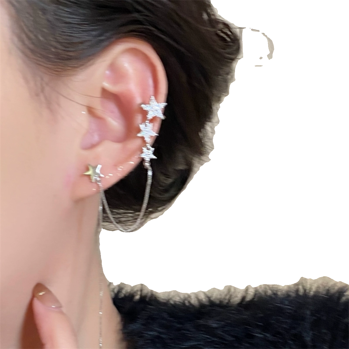 FANTAI闪钻星星耳钉耳骨夹一体式耳环有耳洞精致温柔法式简约秋冬-图3