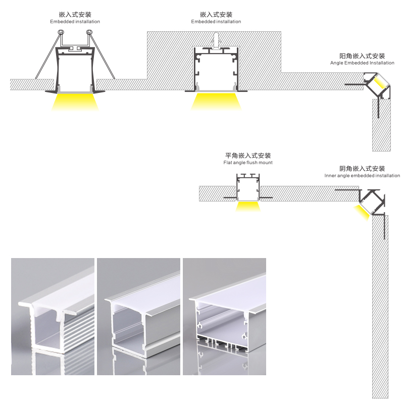 led线条灯铝合金灯槽嵌入式型材u型卡槽硬灯条线形灯长条灯明装 - 图2