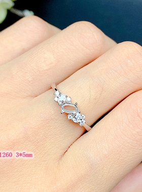 S925银精致女戒指空托尺寸3*5mm