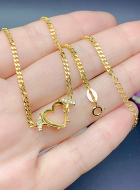 纯银心形吊坠项链银空托时尚百搭