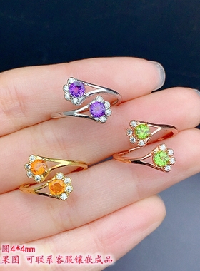 S925纯银群镶戒指空托气质欧美