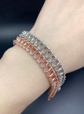 纯银手链银空托奢华百搭4*5mm