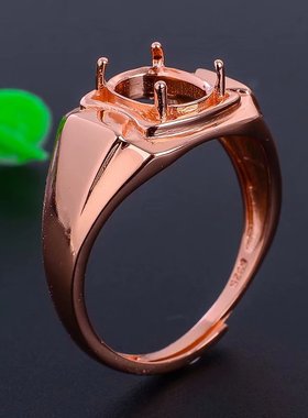 s925银男戒椭圆戒指来碧玺翡翠