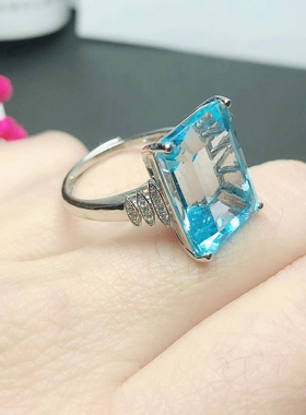 纯银长方形活口镶嵌女戒