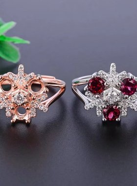 S925银戒托网红套装圆4*4diy