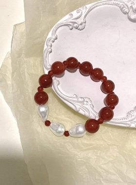 若绯手链高级感红色本命年巴洛克珍珠手串串珠新年手串