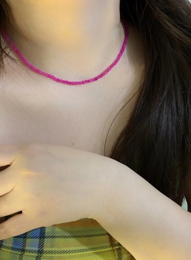 自制款玫粉色/绿色串珠项链好看