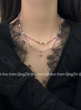 春夏季新款粉色混彩天然石珍珠极