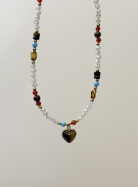 半山天然石爱心锁骨链女