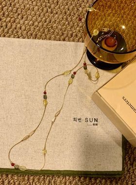 精致气质 绝美配色！好喜欢的小彩色宝石项链时髦多层毛衣链