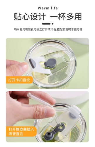 透明杯盖通用水杯配件透明防尘防漏可插吸管密封硅胶吸管食品级 - 图2