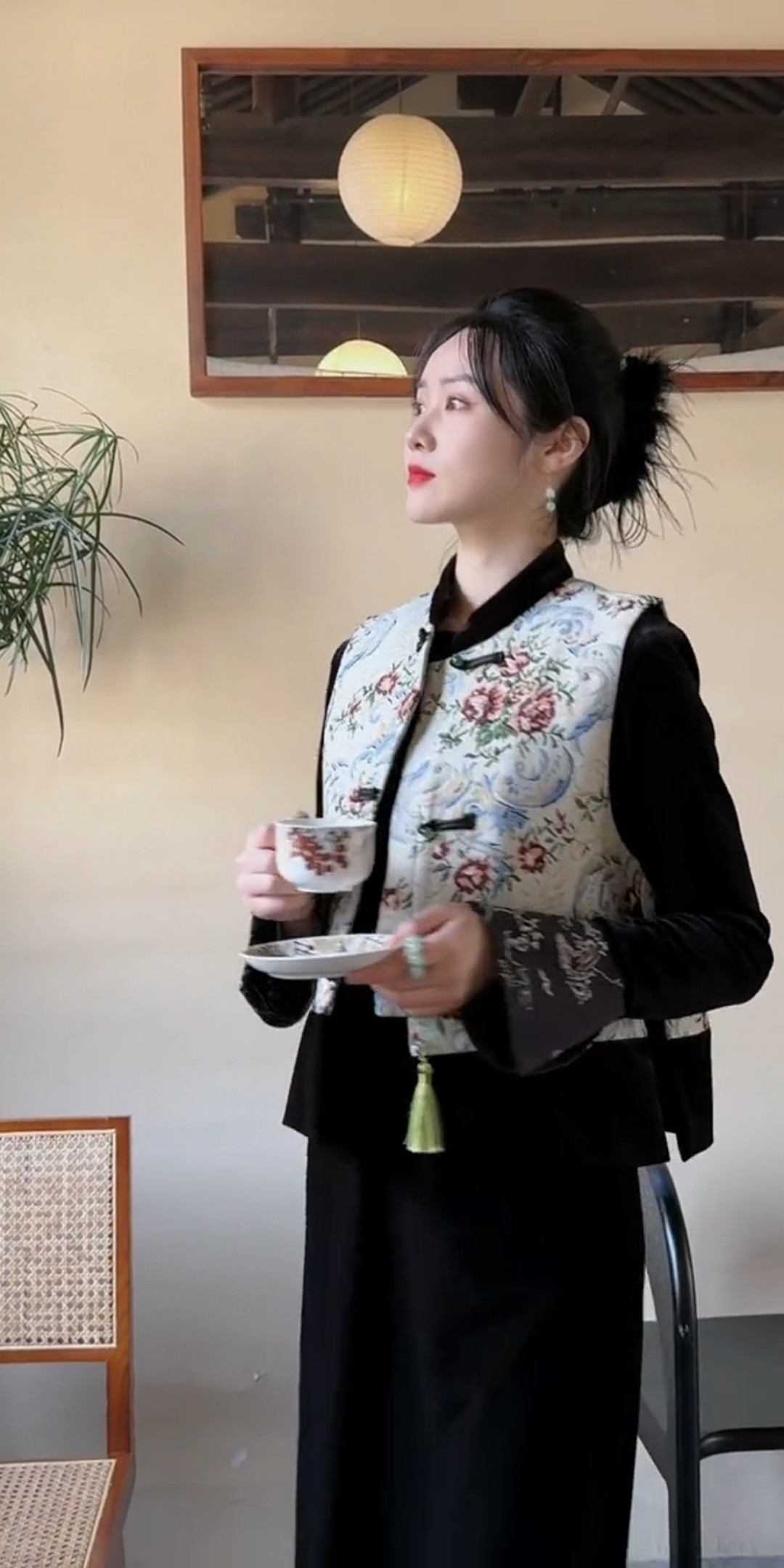 国风套装秋冬新款新中式提花盘扣加棉马甲外套丝绒半身裙三件套女,淘宝优惠券,粉丝福利购,淘宝优惠卷