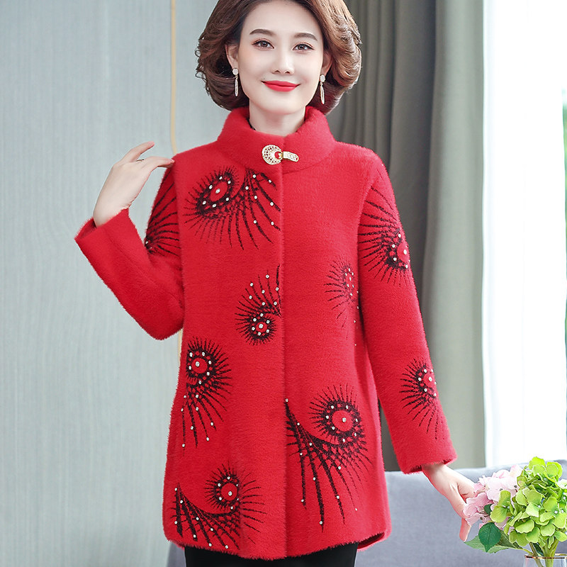 2021新款中年秋装水貂绒外套上衣 法尚妃中老年女装