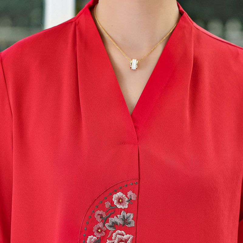 婚礼妈妈夏装短袖本命年红色t恤 法尚妃中老年女装