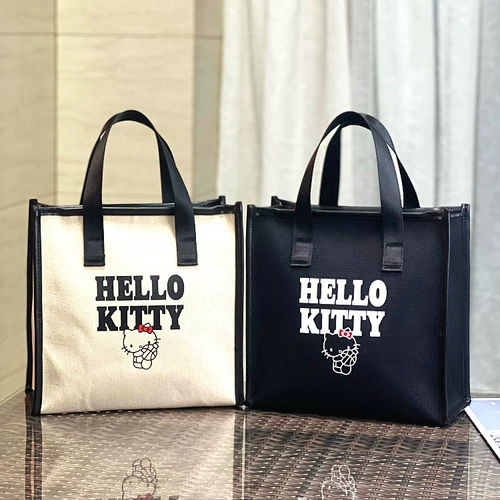Hello Kitty, мультяшная льняная сумка, косметичка, сумка для ланча